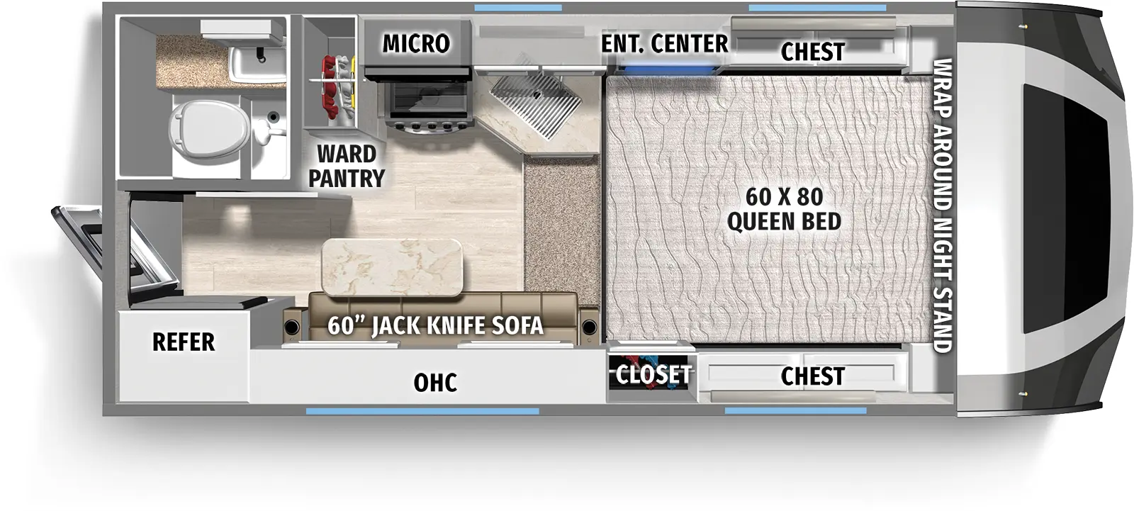 The Real Lite Truck Camper HS-1806 floorplan features include: toilet.